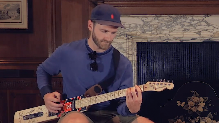 Watch Steady The Ship rock the Gray-Nicolls guitar bat