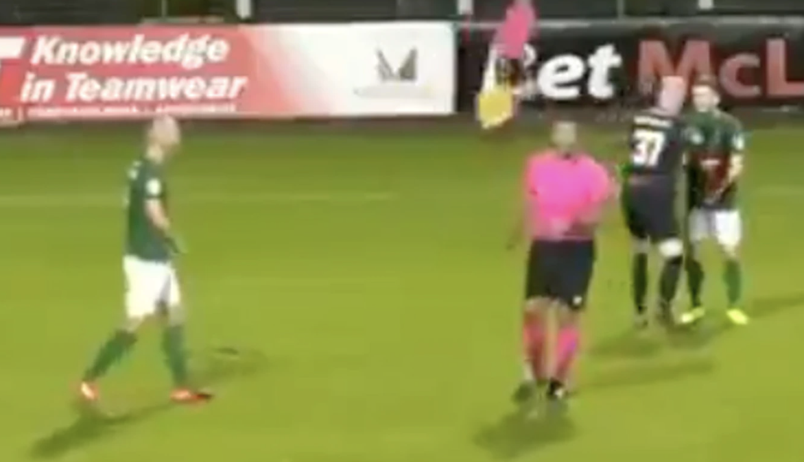 Goalkeeper strikes teammate during match